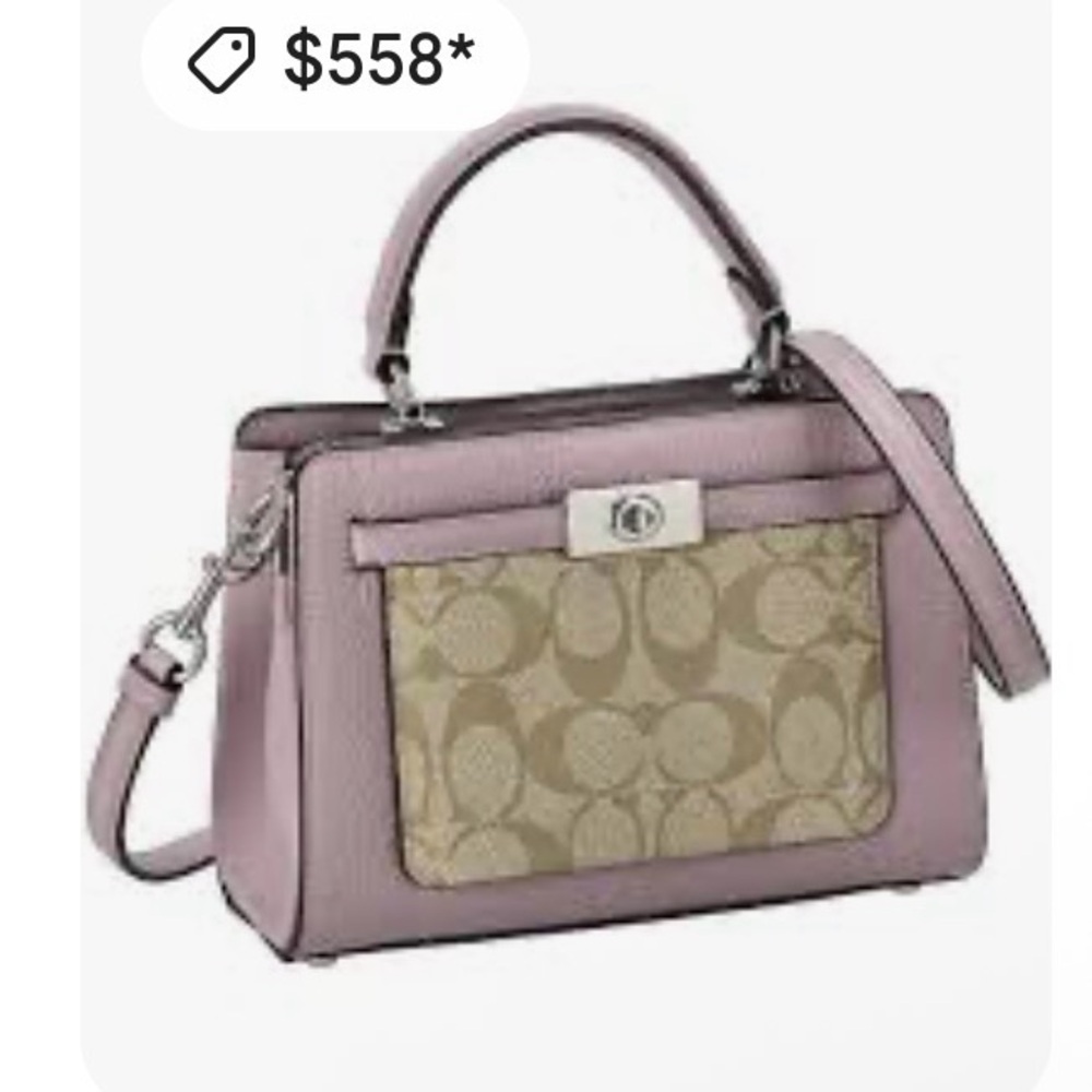 Coach Mini Lane Top Handle In Signature Canvas in Silver/Light Khaki/Ice Purple - Picture 7 of 8